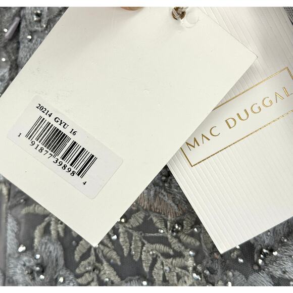 Mac Duggal { 20214 } Gray Long Sleeve Beaded Applique Gown  [ 16 ] - Picture 13 of 14